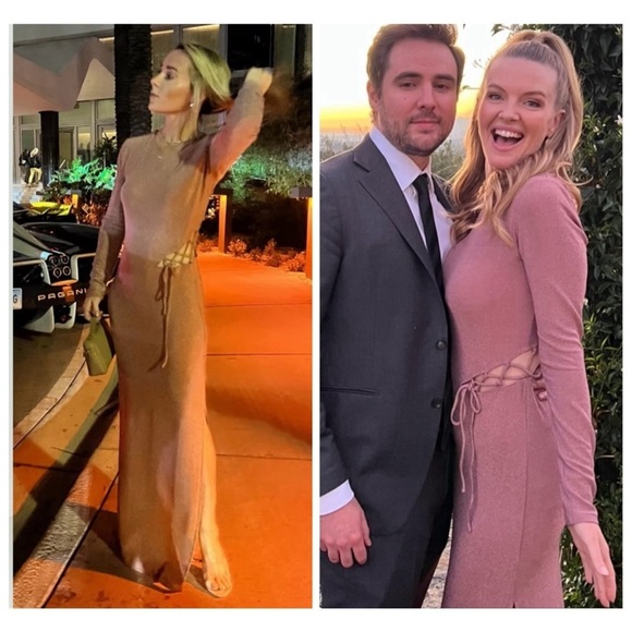 Reformation Women's Kinsey Lace Up Knit Maxi Dress Metallic Pink Sparkle Size S - Picture 3 of 16